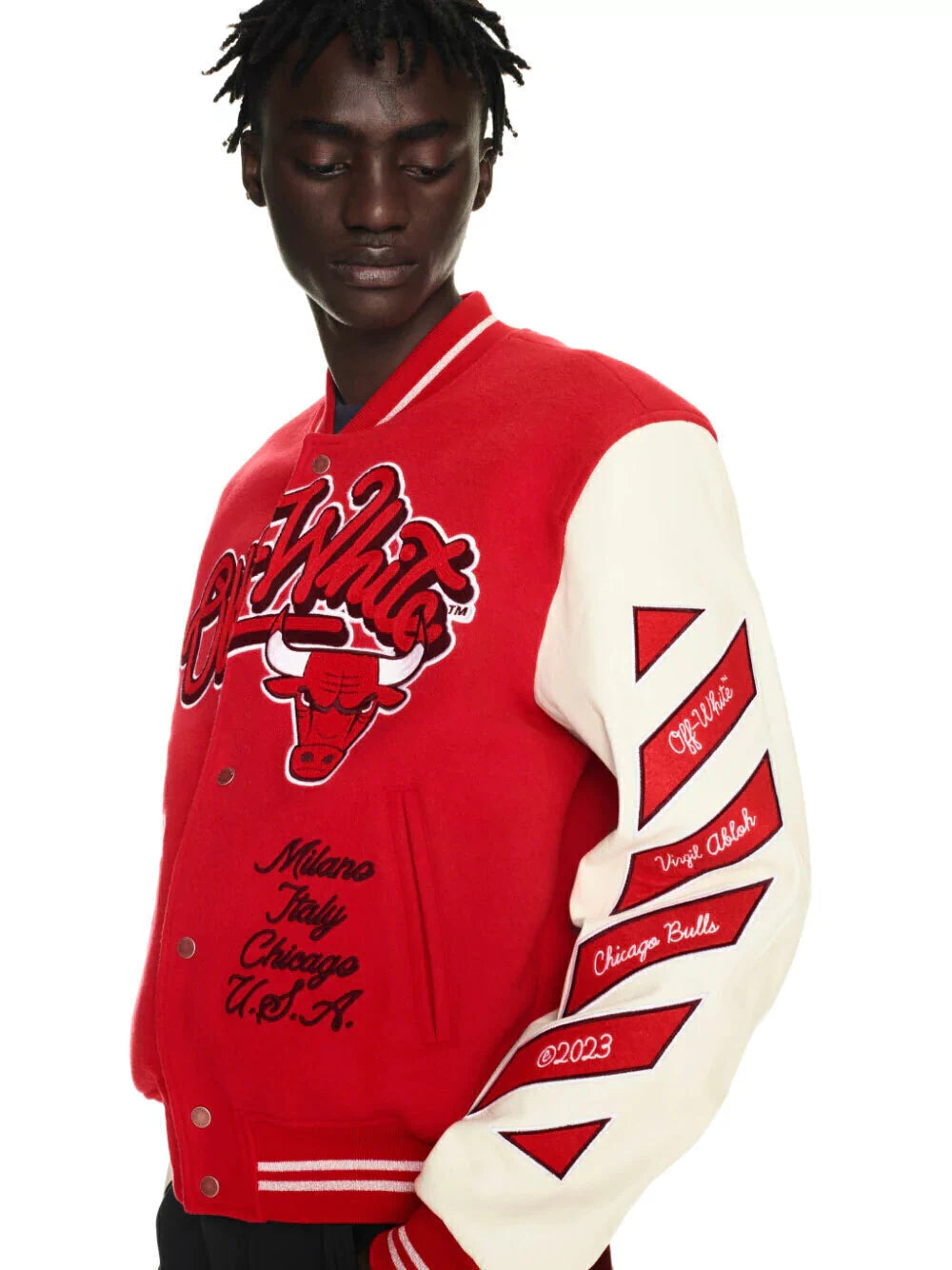 Off White c/o Chicago Bulls Red Varsity Jacket