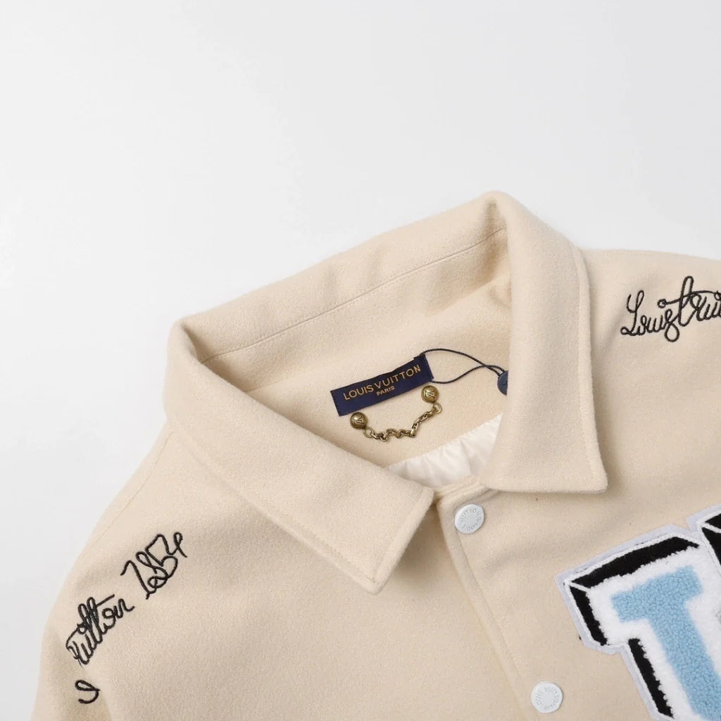 Louis Vuitton Leather Varsity Jacket White by Virgil Abloh