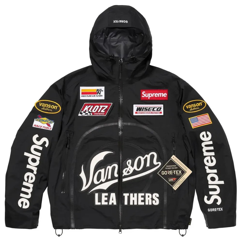 Vanson Leathers x Supreme Jaqueta GORE-TEX Shell Black FW25-W1