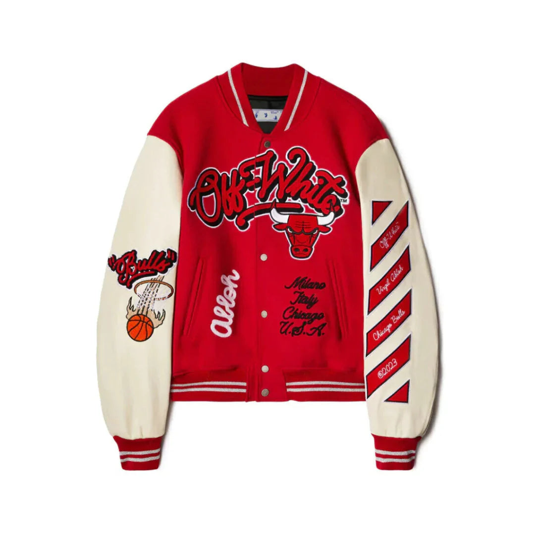 Off White c/o Chicago Bulls Red Varsity Jacket